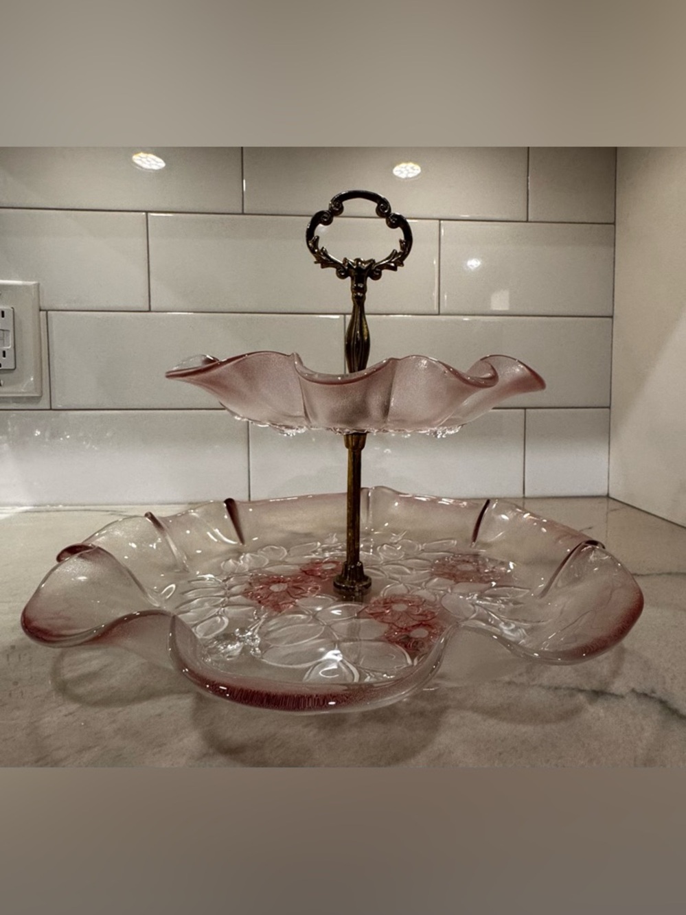 Pink Glass Floral Serving Tray Set - Picture 3 of 15